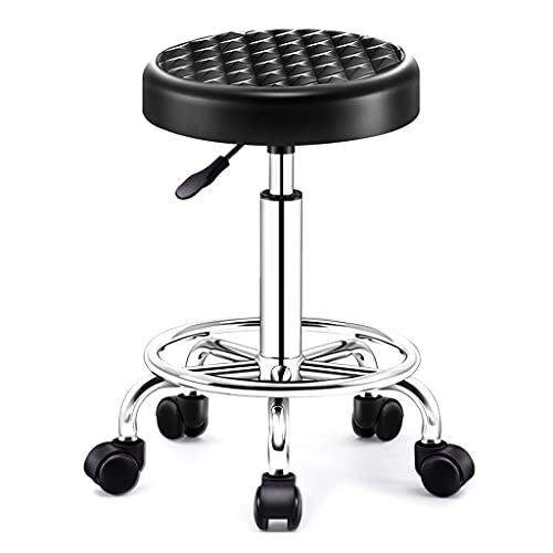 QDZC Rund Rollhocker Höhenverstellbar,PU-Leder Drehbar Rund Rollen Bürohocker Drehhocker Arbeitshocker Hocker für Spa Zeichnung Salon Arbeit Büro friseurstuhl werkstattho Black von QDZC