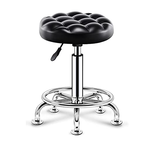 QDZC Rund Rollhocker Höhenverstellbar,PU-Leder Drehbar Rund Rollen Bürohocker Drehhocker Arbeitshocker Hocker für Spa Zeichnung Salon Arbeit Büro friseurstuhl werkstattho Black von QDZC
