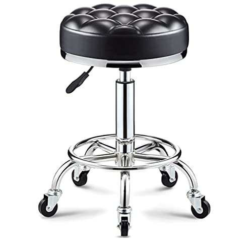 QDZC Rund Rollhocker Höhenverstellbar,PU-Leder Drehbar Rund Rollen Bürohocker Drehhocker Arbeitshocker Hocker für Spa Zeichnung Salon Arbeit Büro friseurstuhl werkstattho Black von QDZC