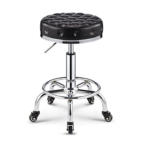 QDZC Rund Rollhocker Höhenverstellbar,PU-Leder Drehbar Rund Rollen Bürohocker Drehhocker Arbeitshocker Hocker für Spa Zeichnung Salon Arbeit Büro friseurstuhl werkstattho Black von QDZC