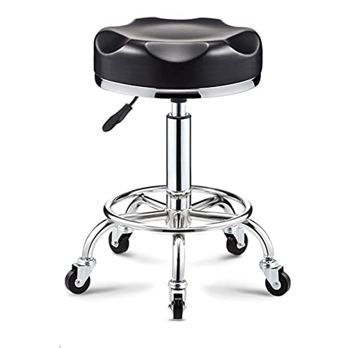 QDZC Rund Rollhocker Höhenverstellbar,PU-Leder Drehbar Rund Rollen Bürohocker Drehhocker Arbeitshocker Hocker für Spa Zeichnung Salon Arbeit Büro friseurstuhl werkstattho Black von QDZC
