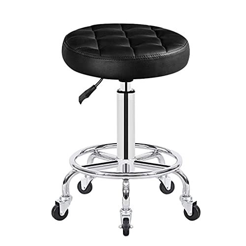 QDZC Rund Rollhocker Höhenverstellbar,PU-Leder Drehbar Rund Rollen Bürohocker Drehhocker Arbeitshocker Hocker für Spa Zeichnung Salon Arbeit Büro friseurstuhl werkstattho Black von QDZC