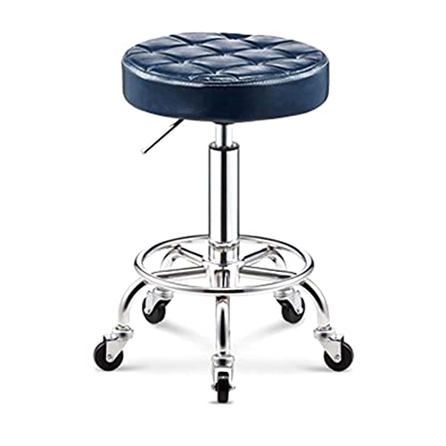 QDZC Rund Rollhocker Höhenverstellbar,PU-Leder Drehbar Rund Rollen Bürohocker Drehhocker Arbeitshocker Hocker für Spa Zeichnung Salon Arbeit Büro friseurstuhl werkstattho Blue von QDZC