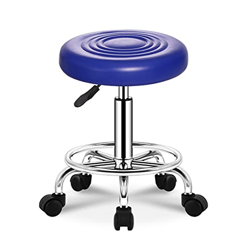 QDZC Rund Rollhocker Höhenverstellbar,PU-Leder Drehbar Rund Rollen Bürohocker Drehhocker Arbeitshocker Hocker für Spa Zeichnung Salon Arbeit Büro friseurstuhl werkstattho Blue von QDZC