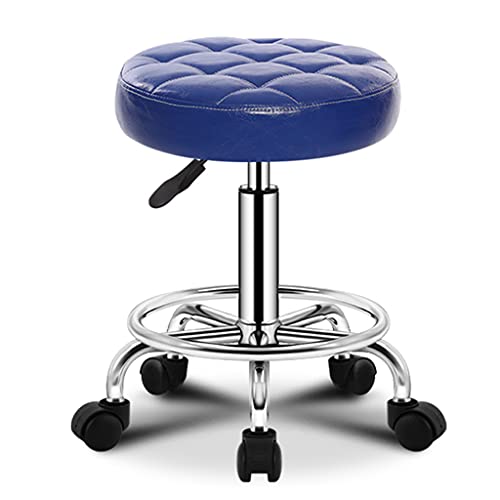 QDZC Rund Rollhocker Höhenverstellbar,PU-Leder Drehbar Rund Rollen Bürohocker Drehhocker Arbeitshocker Hocker für Spa Zeichnung Salon Arbeit Büro friseurstuhl werkstattho Blue von QDZC