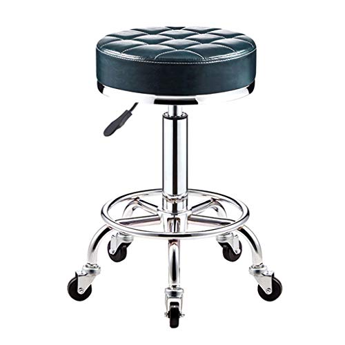 QDZC Rund Rollhocker Höhenverstellbar,PU-Leder Drehbar Rund Rollen Bürohocker Drehhocker Arbeitshocker Hocker für Spa Zeichnung Salon Arbeit Büro friseurstuhl werkstattho Blue von QDZC
