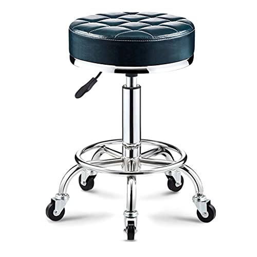 QDZC Rund Rollhocker Höhenverstellbar,PU-Leder Drehbar Rund Rollen Bürohocker Drehhocker Arbeitshocker Hocker für Spa Zeichnung Salon Arbeit Büro friseurstuhl werkstattho Blue von QDZC