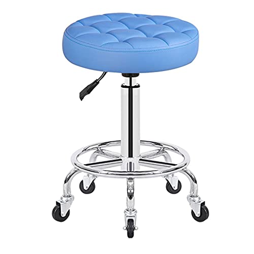 QDZC Rund Rollhocker Höhenverstellbar,PU-Leder Drehbar Rund Rollen Bürohocker Drehhocker Arbeitshocker Hocker für Spa Zeichnung Salon Arbeit Büro friseurstuhl werkstattho Blue von QDZC