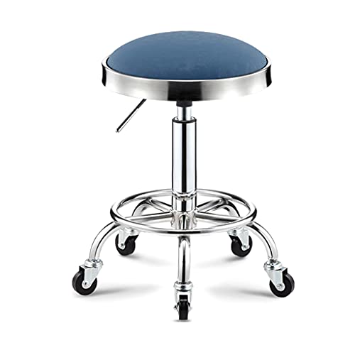QDZC Rund Rollhocker Höhenverstellbar,PU-Leder Drehbar Rund Rollen Bürohocker Drehhocker Arbeitshocker Hocker für Spa Zeichnung Salon Arbeit Büro friseurstuhl werkstattho Blue von QDZC