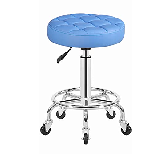 QDZC Rund Rollhocker Höhenverstellbar,PU-Leder Drehbar Rund Rollen Bürohocker Drehhocker Arbeitshocker Hocker für Spa Zeichnung Salon Arbeit Büro friseurstuhl werkstattho Blue von QDZC
