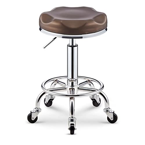 QDZC Rund Rollhocker Höhenverstellbar,PU-Leder Drehbar Rund Rollen Bürohocker Drehhocker Arbeitshocker Hocker für Spa Zeichnung Salon Arbeit Büro friseurstuhl werkstattho Brown von QDZC
