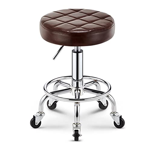 QDZC Rund Rollhocker Höhenverstellbar,PU-Leder Drehbar Rund Rollen Bürohocker Drehhocker Arbeitshocker Hocker für Spa Zeichnung Salon Arbeit Büro friseurstuhl werkstattho Brown von QDZC