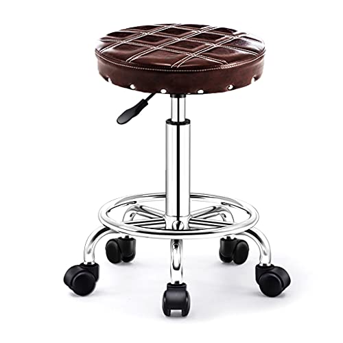 QDZC Rund Rollhocker Höhenverstellbar,PU-Leder Drehbar Rund Rollen Bürohocker Drehhocker Arbeitshocker Hocker für Spa Zeichnung Salon Arbeit Büro friseurstuhl werkstattho Brown von QDZC