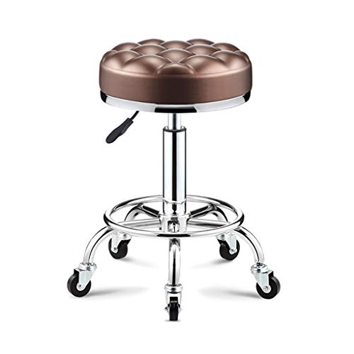 QDZC Rund Rollhocker Höhenverstellbar,PU-Leder Drehbar Rund Rollen Bürohocker Drehhocker Arbeitshocker Hocker für Spa Zeichnung Salon Arbeit Büro friseurstuhl werkstattho Brown von QDZC