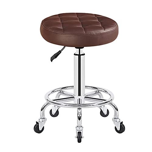QDZC Rund Rollhocker Höhenverstellbar,PU-Leder Drehbar Rund Rollen Bürohocker Drehhocker Arbeitshocker Hocker für Spa Zeichnung Salon Arbeit Büro friseurstuhl werkstattho Brown von QDZC