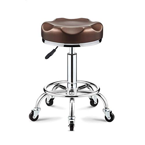 QDZC Rund Rollhocker Höhenverstellbar,PU-Leder Drehbar Rund Rollen Bürohocker Drehhocker Arbeitshocker Hocker für Spa Zeichnung Salon Arbeit Büro friseurstuhl werkstattho Brown von QDZC