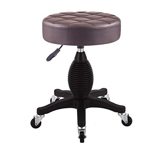 QDZC Rund Rollhocker Höhenverstellbar,PU-Leder Drehbar Rund Rollen Bürohocker Drehhocker Arbeitshocker Hocker für Spa Zeichnung Salon Arbeit Büro friseurstuhl werkstattho Brown von QDZC