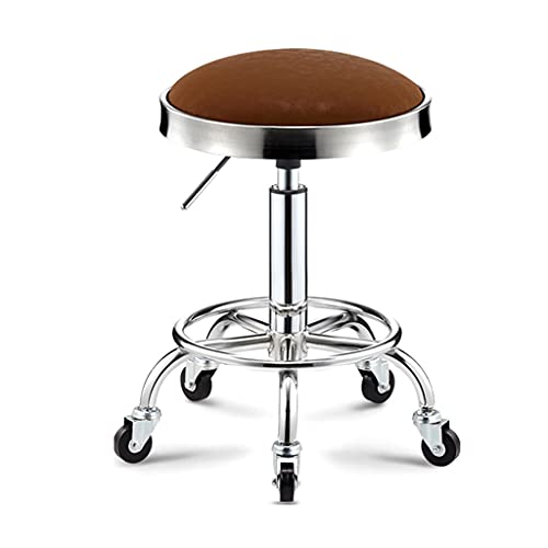 QDZC Rund Rollhocker Höhenverstellbar,PU-Leder Drehbar Rund Rollen Bürohocker Drehhocker Arbeitshocker Hocker für Spa Zeichnung Salon Arbeit Büro friseurstuhl werkstattho Brown von QDZC