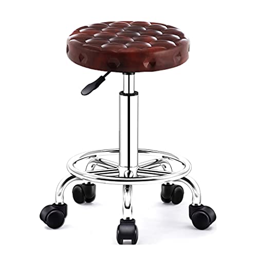 QDZC Rund Rollhocker Höhenverstellbar,PU-Leder Drehbar Rund Rollen Bürohocker Drehhocker Arbeitshocker Hocker für Spa Zeichnung Salon Arbeit Büro friseurstuhl werkstattho Brown von QDZC