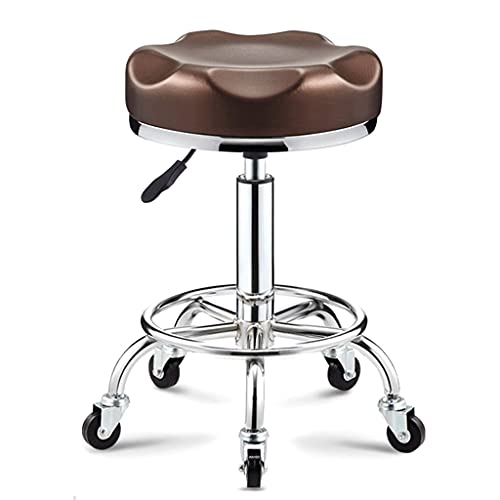QDZC Rund Rollhocker Höhenverstellbar,PU-Leder Drehbar Rund Rollen Bürohocker Drehhocker Arbeitshocker Hocker für Spa Zeichnung Salon Arbeit Büro friseurstuhl werkstattho Brown von QDZC