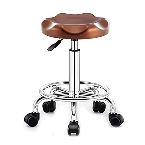 QDZC Rund Rollhocker Höhenverstellbar,PU-Leder Drehbar Rund Rollen Bürohocker Drehhocker Arbeitshocker Hocker für Spa Zeichnung Salon Arbeit Büro friseurstuhl werkstattho Brown von QDZC