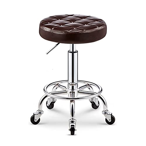 QDZC Rund Rollhocker Höhenverstellbar,PU-Leder Drehbar Rund Rollen Bürohocker Drehhocker Arbeitshocker Hocker für Spa Zeichnung Salon Arbeit Büro friseurstuhl werkstattho Brown von QDZC