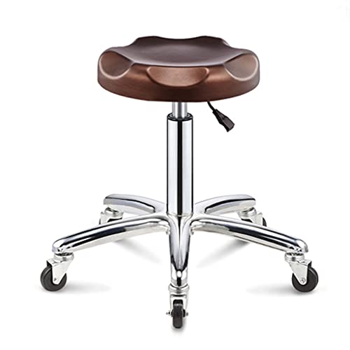 QDZC Rund Rollhocker Höhenverstellbar,PU-Leder Drehbar Rund Rollen Bürohocker Drehhocker Arbeitshocker Hocker für Spa Zeichnung Salon Arbeit Büro friseurstuhl werkstattho Brown von QDZC
