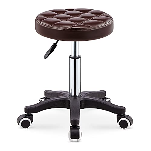 QDZC Rund Rollhocker Höhenverstellbar,PU-Leder Drehbar Rund Rollen Bürohocker Drehhocker Arbeitshocker Hocker für Spa Zeichnung Salon Arbeit Büro friseurstuhl werkstattho Brown von QDZC