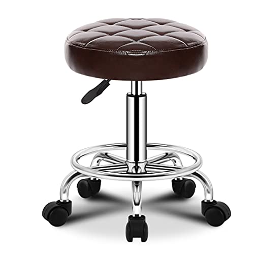 QDZC Rund Rollhocker Höhenverstellbar,PU-Leder Drehbar Rund Rollen Bürohocker Drehhocker Arbeitshocker Hocker für Spa Zeichnung Salon Arbeit Büro friseurstuhl werkstattho Brown von QDZC