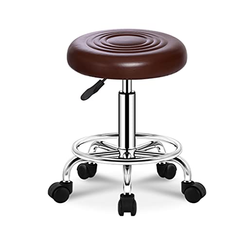QDZC Rund Rollhocker Höhenverstellbar,PU-Leder Drehbar Rund Rollen Bürohocker Drehhocker Arbeitshocker Hocker für Spa Zeichnung Salon Arbeit Büro friseurstuhl werkstattho Brown von QDZC