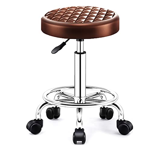 QDZC Rund Rollhocker Höhenverstellbar,PU-Leder Drehbar Rund Rollen Bürohocker Drehhocker Arbeitshocker Hocker für Spa Zeichnung Salon Arbeit Büro friseurstuhl werkstattho Brown von QDZC