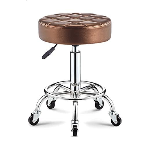 QDZC Rund Rollhocker Höhenverstellbar,PU-Leder Drehbar Rund Rollen Bürohocker Drehhocker Arbeitshocker Hocker für Spa Zeichnung Salon Arbeit Büro friseurstuhl werkstattho Brown von QDZC