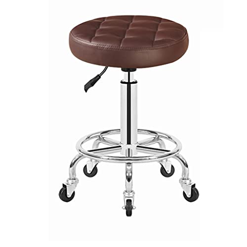 QDZC Rund Rollhocker Höhenverstellbar,PU-Leder Drehbar Rund Rollen Bürohocker Drehhocker Arbeitshocker Hocker für Spa Zeichnung Salon Arbeit Büro friseurstuhl werkstattho Brown von QDZC