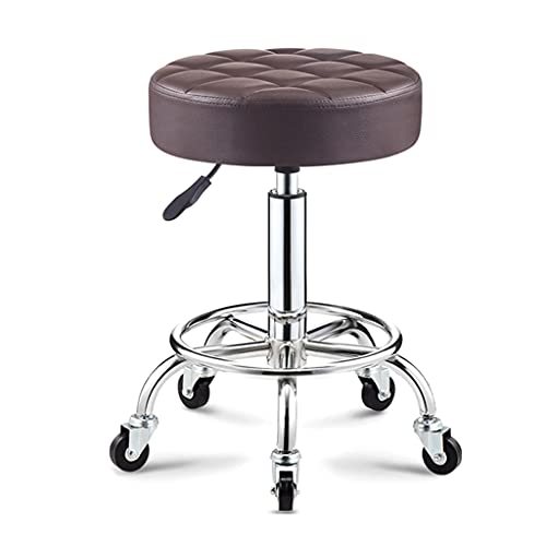 QDZC Rund Rollhocker Höhenverstellbar,PU-Leder Drehbar Rund Rollen Bürohocker Drehhocker Arbeitshocker Hocker für Spa Zeichnung Salon Arbeit Büro friseurstuhl werkstattho Coffee von QDZC