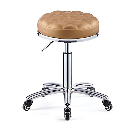 QDZC Rund Rollhocker Höhenverstellbar,PU-Leder Drehbar Rund Rollen Bürohocker Drehhocker Arbeitshocker Hocker für Spa Zeichnung Salon Arbeit Büro friseurstuhl werkstattho Gold von QDZC