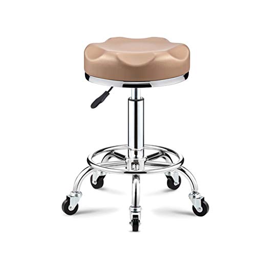 QDZC Rund Rollhocker Höhenverstellbar,PU-Leder Drehbar Rund Rollen Bürohocker Drehhocker Arbeitshocker Hocker für Spa Zeichnung Salon Arbeit Büro friseurstuhl werkstattho Gold von QDZC