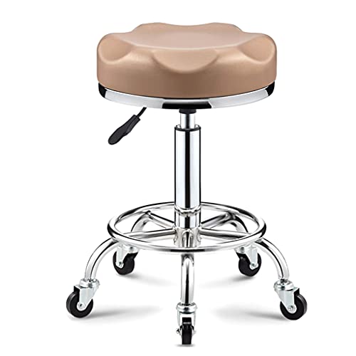 QDZC Rund Rollhocker Höhenverstellbar,PU-Leder Drehbar Rund Rollen Bürohocker Drehhocker Arbeitshocker Hocker für Spa Zeichnung Salon Arbeit Büro friseurstuhl werkstattho Gold von QDZC