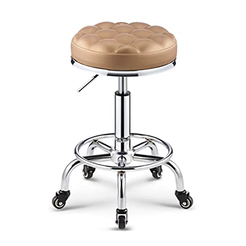 QDZC Rund Rollhocker Höhenverstellbar,PU-Leder Drehbar Rund Rollen Bürohocker Drehhocker Arbeitshocker Hocker für Spa Zeichnung Salon Arbeit Büro friseurstuhl werkstattho Gold von QDZC
