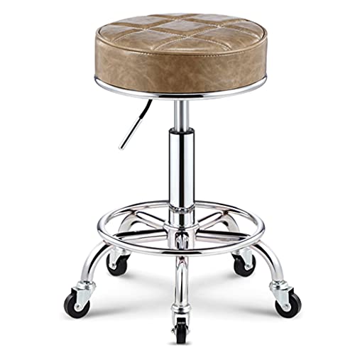QDZC Rund Rollhocker Höhenverstellbar,PU-Leder Drehbar Rund Rollen Bürohocker Drehhocker Arbeitshocker Hocker für Spa Zeichnung Salon Arbeit Büro friseurstuhl werkstattho Gold von QDZC