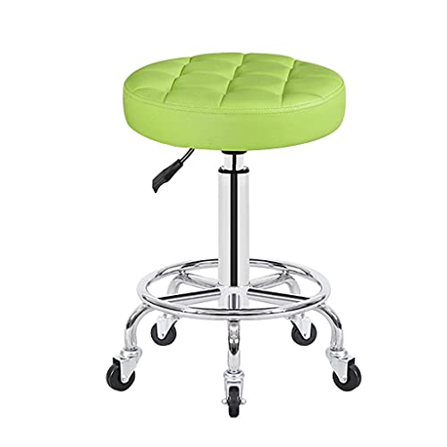 QDZC Rund Rollhocker Höhenverstellbar,PU-Leder Drehbar Rund Rollen Bürohocker Drehhocker Arbeitshocker Hocker für Spa Zeichnung Salon Arbeit Büro friseurstuhl werkstattho Green von QDZC