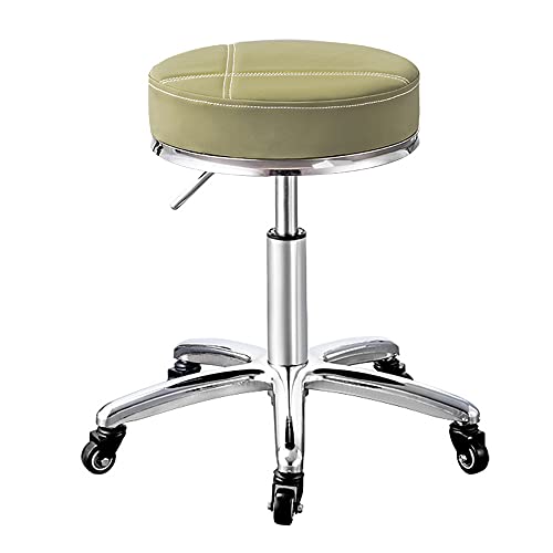 QDZC Rund Rollhocker Höhenverstellbar,PU-Leder Drehbar Rund Rollen Bürohocker Drehhocker Arbeitshocker Hocker für Spa Zeichnung Salon Arbeit Büro friseurstuhl werkstattho Green von QDZC