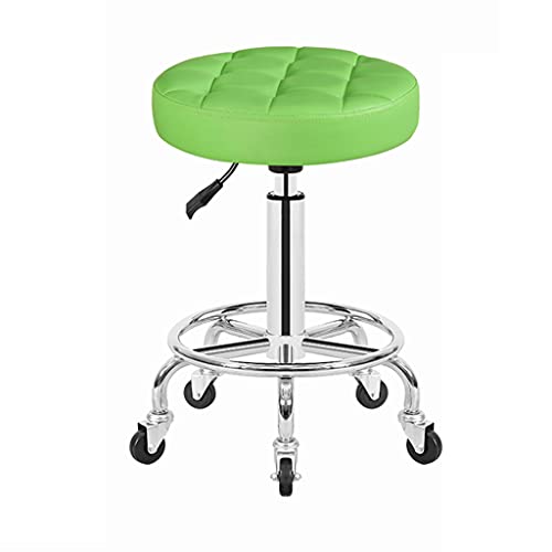 QDZC Rund Rollhocker Höhenverstellbar,PU-Leder Drehbar Rund Rollen Bürohocker Drehhocker Arbeitshocker Hocker für Spa Zeichnung Salon Arbeit Büro friseurstuhl werkstattho Green von QDZC