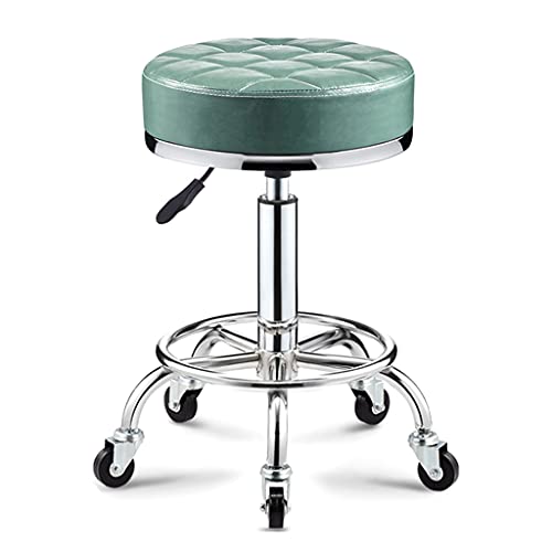 QDZC Rund Rollhocker Höhenverstellbar,PU-Leder Drehbar Rund Rollen Bürohocker Drehhocker Arbeitshocker Hocker für Spa Zeichnung Salon Arbeit Büro friseurstuhl werkstattho Green von QDZC