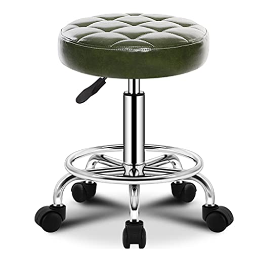 QDZC Rund Rollhocker Höhenverstellbar,PU-Leder Drehbar Rund Rollen Bürohocker Drehhocker Arbeitshocker Hocker für Spa Zeichnung Salon Arbeit Büro friseurstuhl werkstattho Green von QDZC
