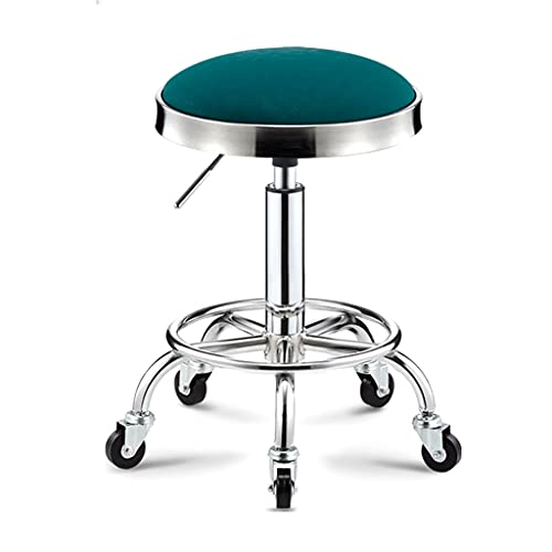 QDZC Rund Rollhocker Höhenverstellbar,PU-Leder Drehbar Rund Rollen Bürohocker Drehhocker Arbeitshocker Hocker für Spa Zeichnung Salon Arbeit Büro friseurstuhl werkstattho Green von QDZC