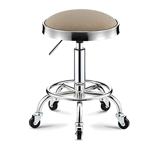 QDZC Rund Rollhocker Höhenverstellbar,PU-Leder Drehbar Rund Rollen Bürohocker Drehhocker Arbeitshocker Hocker für Spa Zeichnung Salon Arbeit Büro friseurstuhl werkstattho Grey von QDZC