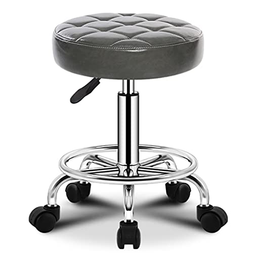 QDZC Rund Rollhocker Höhenverstellbar,PU-Leder Drehbar Rund Rollen Bürohocker Drehhocker Arbeitshocker Hocker für Spa Zeichnung Salon Arbeit Büro friseurstuhl werkstattho Grey von QDZC