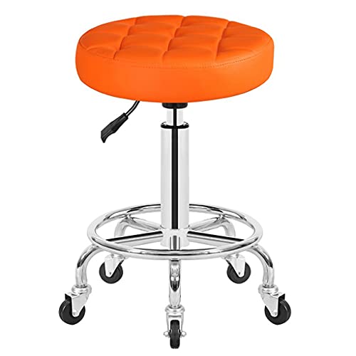 QDZC Rund Rollhocker Höhenverstellbar,PU-Leder Drehbar Rund Rollen Bürohocker Drehhocker Arbeitshocker Hocker für Spa Zeichnung Salon Arbeit Büro friseurstuhl werkstattho Orange von QDZC
