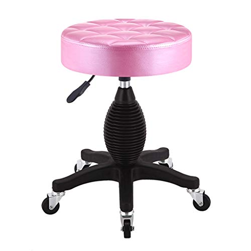 QDZC Rund Rollhocker Höhenverstellbar,PU-Leder Drehbar Rund Rollen Bürohocker Drehhocker Arbeitshocker Hocker für Spa Zeichnung Salon Arbeit Büro friseurstuhl werkstattho Pink von QDZC