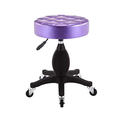 QDZC Rund Rollhocker Höhenverstellbar,PU-Leder Drehbar Rund Rollen Bürohocker Drehhocker Arbeitshocker Hocker für Spa Zeichnung Salon Arbeit Büro friseurstuhl werkstattho Purple von QDZC